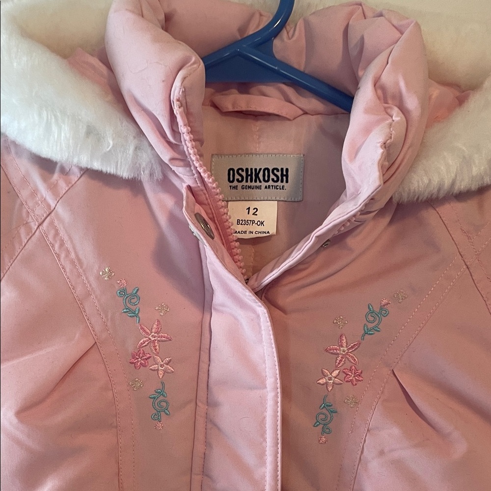 Vintage Oshkosh Pink Winter Jacket with Faux Fur Trim Size 12 Months - Picture 4 of 5